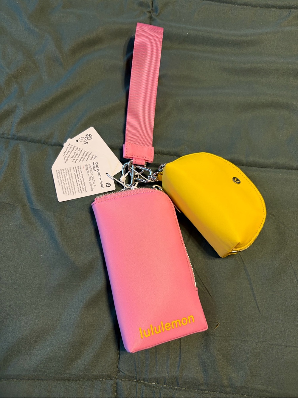 lululemon athletica Pink and Yellow wrist Pouch wallet Set